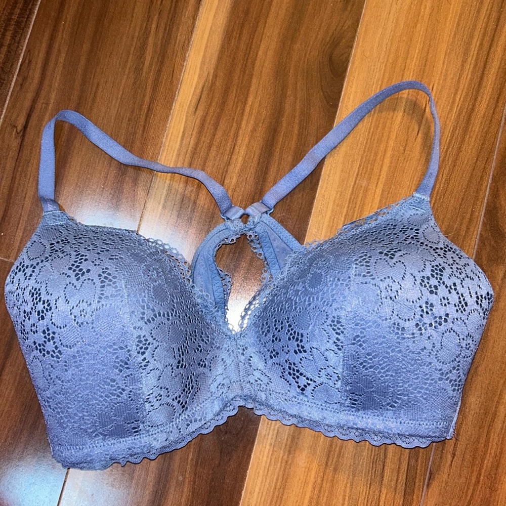 34D Aerie blue lace wireless racerback bra